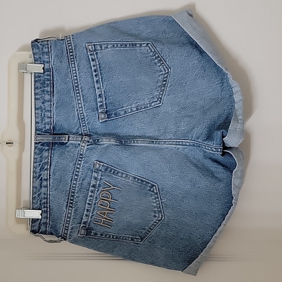 wild fable Size 6 Highest Rise Mom Shorts Denim w/ Embroidered Happy on Pocket - Picture 2 of 13
